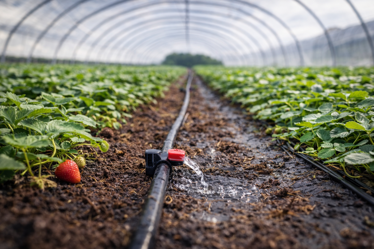 Serada damla sulama hatları ve filtre sistemi